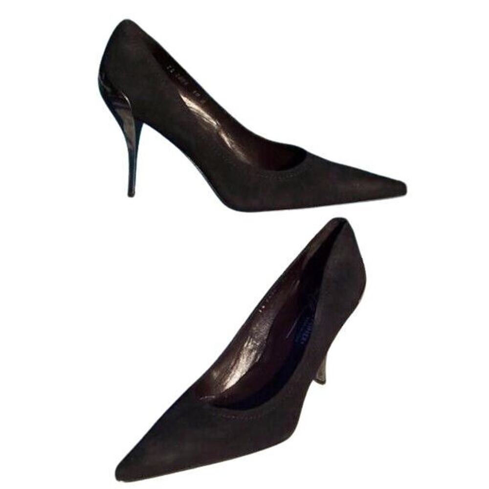 Donald Pliner Couture Black Suede Leather Shoe Pump New Metal Heel $350 NIB